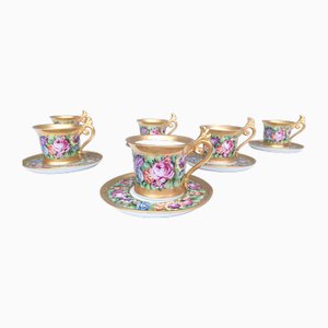 Tee- oder Kaffeetassen mit Untertassen aus Capodimonte Porzellan mit Blumenmotiven, Italien, 12er Set