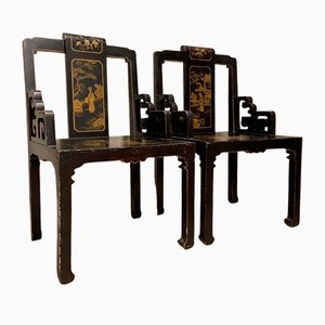 Late 19th Century Chinese Lacquered and Gilt Wood Chairs, Set of 2