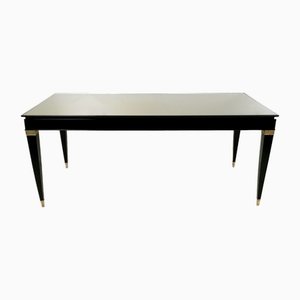 Vintage Italian Lacquered Beech Dining Table with Taupe Glass Top by Paolo Buffa