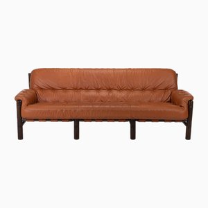 Brasilianisches Vintage Drei-Sitzer Sofa aus cognacbraunem Leder von Jean Gillon für Percival Lafer, 1970er