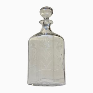 Art Deco Whiskey Glass Decanter with Etched Flowers from Holmegaard, 1930s