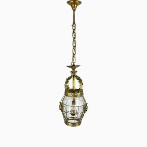 Antique Bronze Lantern Ceiling Light, France, 1920s
