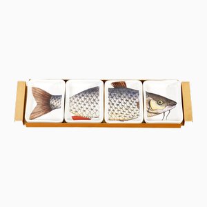 Fish Bowls on Tray from Fornasetti, Italy, 1950s, Set of 5