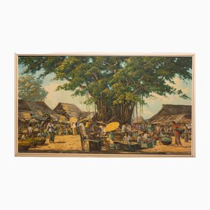 GA Kadir, vista de la aldea de Indonesia, óleo sobre lienzo, de principios del siglo XX