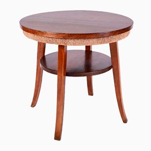 Mesa de centro italiana Mid-Century redonda de cuerda y madera de castaño, años 50