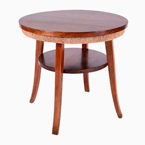 Mid-Century Italian Two-Tier Round Rope and Chestnut Wood Coffee Table, 1950s