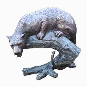 Escultura de gato de jardín con estatua de pantera grande de bronce