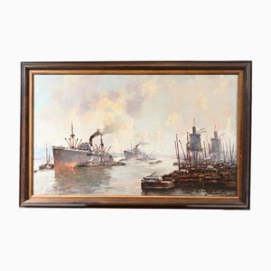 Pauwels, Ostende Maritime Scene, años 30, pintura al óleo, enmarcado