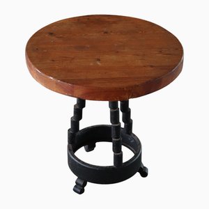Brutalist Danish Pine & Steel Round Coffee Table, 1960s
