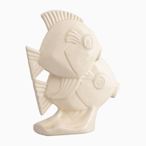 French Art Deco Crackle Glaze Pottery Angel Fish, 1930