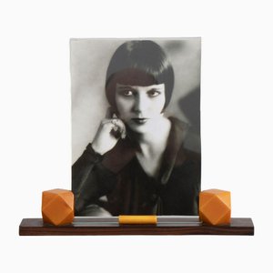 French Art Deco Photo Frame with Amber Faceted Phenolic Cubes, 1930s