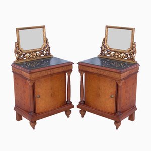 Art Nouveau Green Marble Top Nightstands, Set of 2