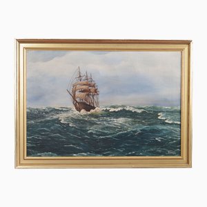 Thornöe, Ship at Sea, 1970s, Oil on Canvas, Framed