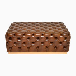 Vintage Leather Deep Buttoned Ottoman, 1980s