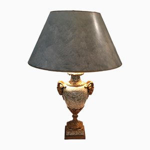 Lampade in bronzo dorato con paralumi in marmo, set di 2