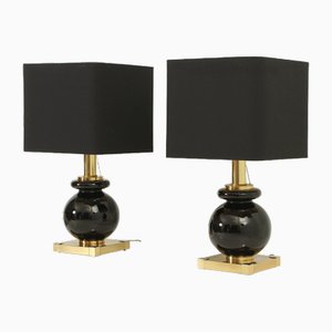 Lumica Table Lamps in Brass and Glass, 1970s, Set of 2