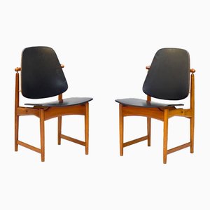 Danish Chairs in Teak and Leather by Arne Vodder for France and Daverkosen, Set of 2