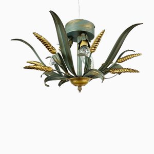 Vintage Green and Gold Iron Ceiling Lighting, Italy