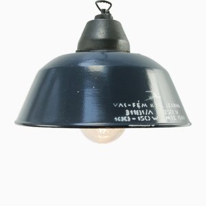 Lampes à Suspension Industrielles Vintage en Émail Bleu et en Fonte de Verre
