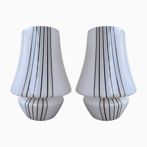 Large Italian Stripe Murano Glass Lamps, 1970s, Set of 2