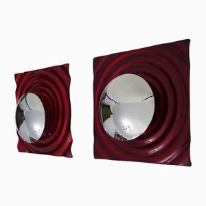 Wall Lights in Red Glass and Chrome Reflector by Paul Neuhaus, Set of 2