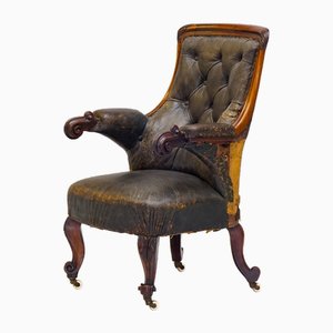 Library Armchair in Leather and Rosewood
