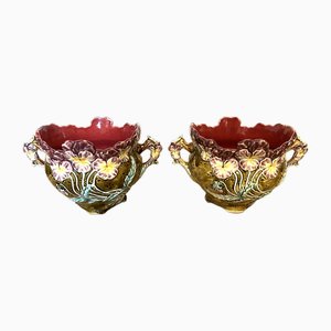 Art Nouveau French Majolica Planter by Onnaing, 1900s, Set of 2