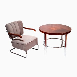 Bauhaus Steel Chair by Zoufalý and Table St 44 by Robert Slezak, 1930s, Set of 2