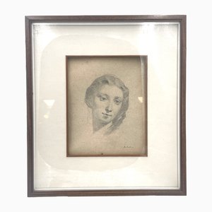 Alberto Pasini, Portrait de Femme, 1870, Dessin au Crayon sur Papier