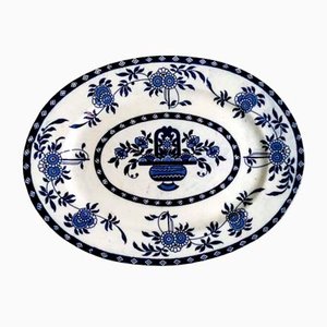 Englisches Staffordshire Tablett mit blauen Transferware Dekorationen, 1901