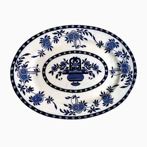 Staffordshire English Tray with Blue Transferware Decorations, 1901
