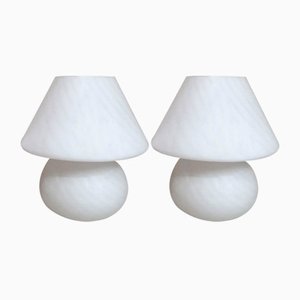 Murano Mushroom-Shaped Opal Glass Spiral Lamps from Venini, 1970s, Set of 2
