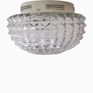 Scandinavian Round Clear Semi Crystal Glass Ceiling Lamp, 1970s