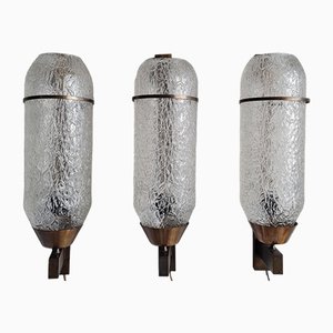 Brass and Glass Sconces, 1960s, Set of 3