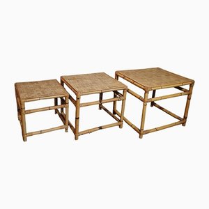 Tavolini ad incastro in bambù, anni '60, set di 3