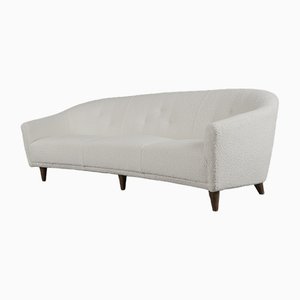 Curved White Bouclé Sofa in the Style of Ico Parisi, Italy, 1960s
