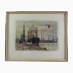 Karl-Heinz Böhme, Hamburg Hafen, 1994, Acquarello, Incorniciato