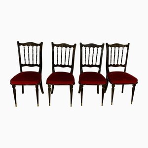 Napoleon III Esszimmerstühle aus schwarz lackiertem & rotem Velours, 4er Set
