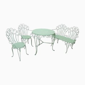 Iron Garden or Patio Table, Chairs and Settee, 1930s, Set of 4