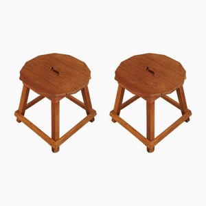 Set of Antique Arts and Crafts Oak Stools, 1920s