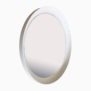 Round White Plastic Frame Mirror, 1970s
