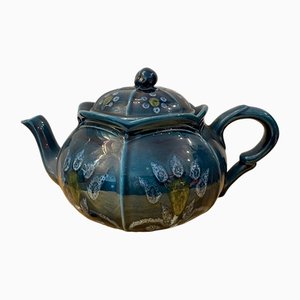 Blaue Vintage Vintage Teekanne aus Keramik