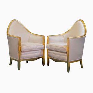 French 24K Gold Leaf Giltwood Bergère Armchairs, 1910s, Set of 2