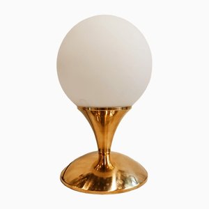 Brass Table Lamp with Satin White Sphere