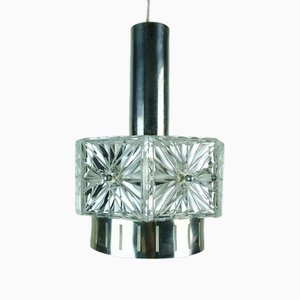 Lámpara colgante Mid-Century de cristal y metal, años 60