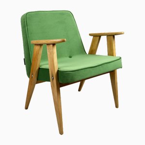 366 Lounge Chair in Light Green Velvet by Józef Chierowski, 1970s