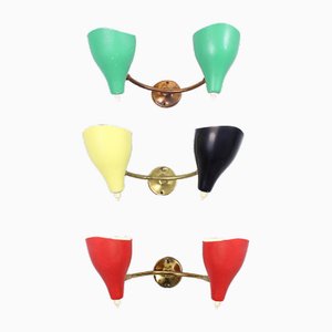 Colored Brass Sconces from Stilux Milano, 1950s, Set of 3