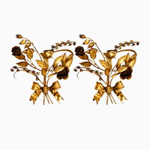 Portacandele grandi fiorentini in metallo dorato, anni '50, set di 2