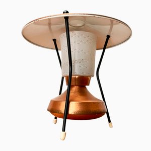 Lámpara de mesa trípode pequeña de cobre, años 50