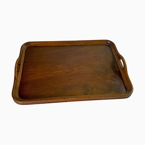 Large Art Deco Brown Color Patina Wood Tray, France, 1940s